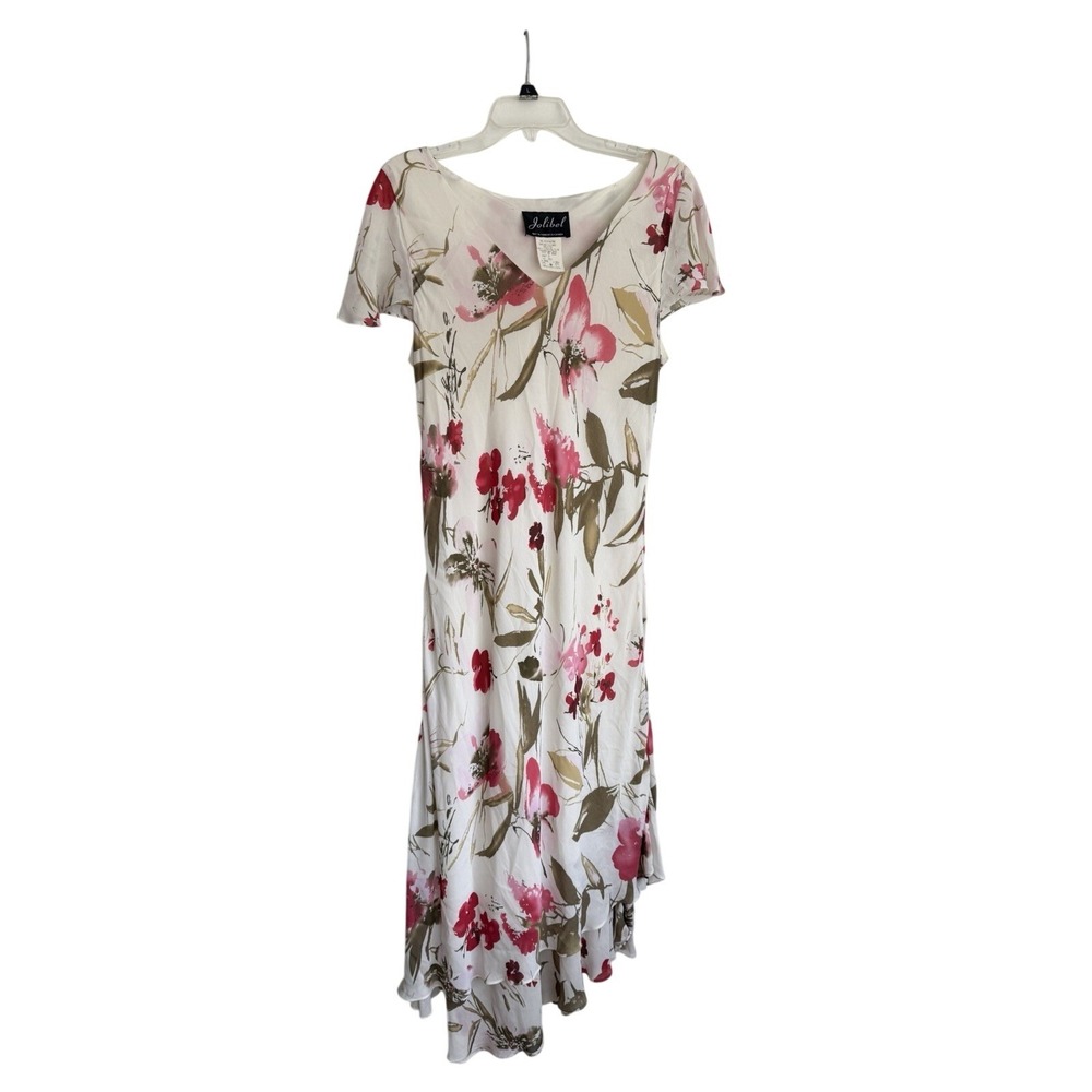 Jolibel Vintage Women's Cream Sleeveless Dress Pink Taupe Floral Pattern Size 14